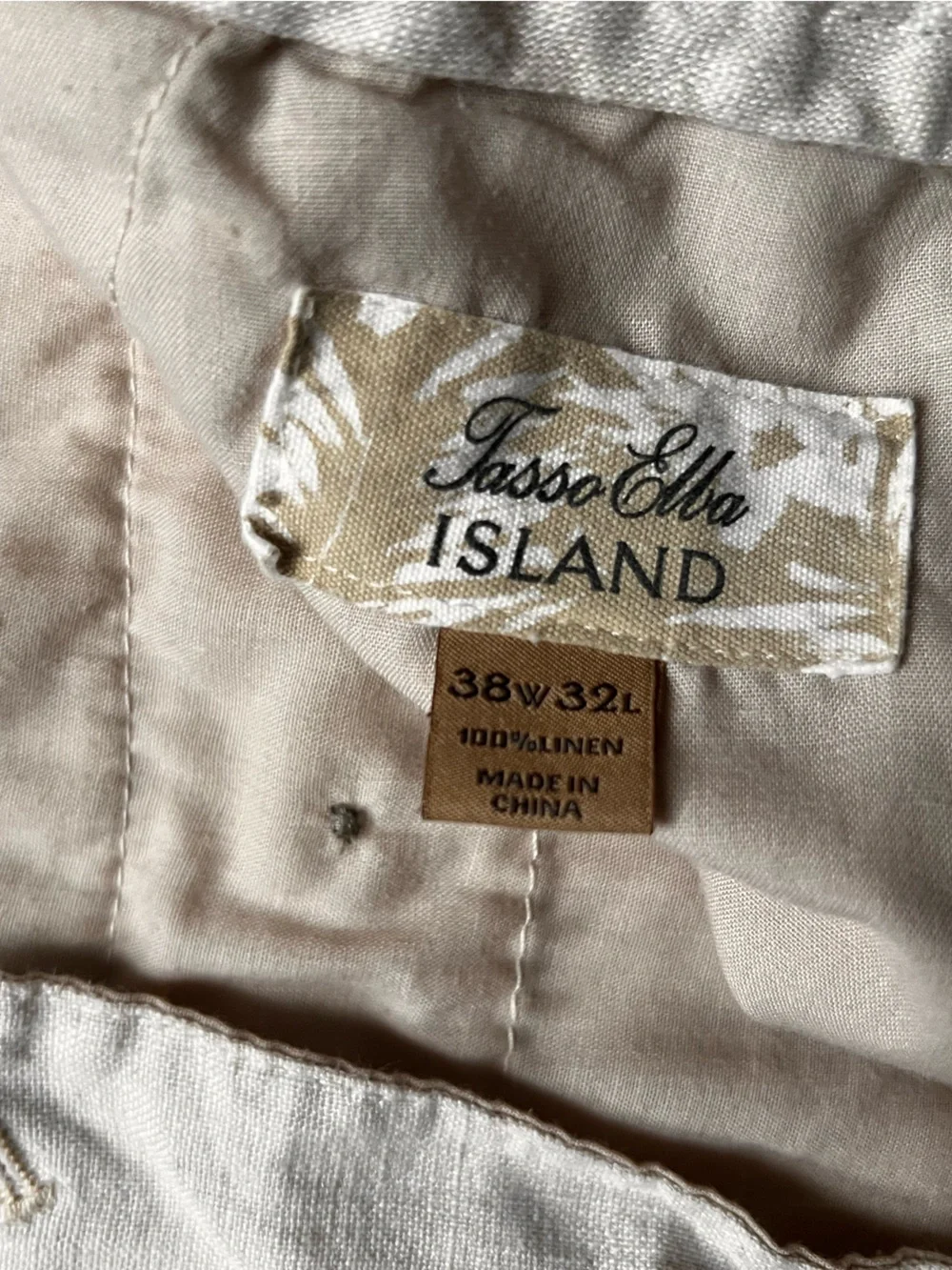 Tasso Elba 100% Linen Men's Cream Pants Flat Front Tapered Leg Resortwear Summer